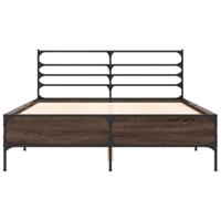 Bedframe bewerkt hout metaal bruin eikenkleur 140x200 cm - thumbnail