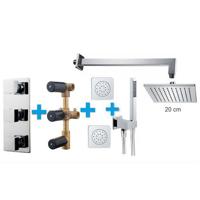 Thermostatische Inbouw Regendouche Set Wiesbaden Type 118 Body Jets Wandarm 20 cm Vierkant incl. Inbouwdeel - thumbnail
