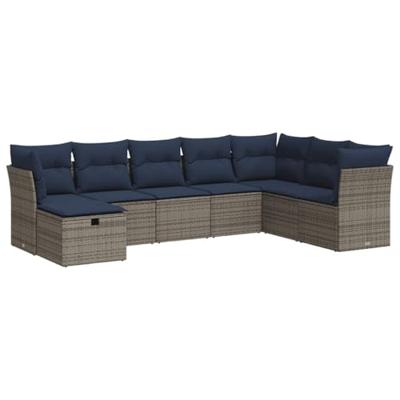 8-delige Loungeset met kussens poly rattan grijs