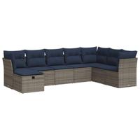 8-delige Loungeset met kussens poly rattan grijs - thumbnail