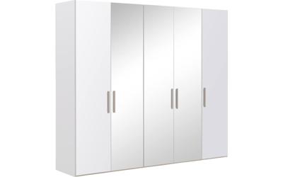 Goossens Kledingkast Easy Storage Ddk, Kledingkast 253 cm breed, 220 cm hoog, 2x glas draaideur en 3x spiegel draaideur midden