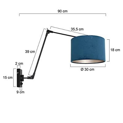 Steinhauer Zwarte wand leeslampPrestige Chic met blauw velvet - 8240ZW