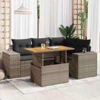 5-delige Loungeset met kussens poly rattan grijs - thumbnail