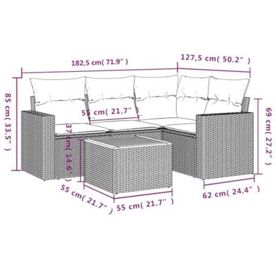 5-delige Loungeset met kussens poly rattan beige - thumbnail