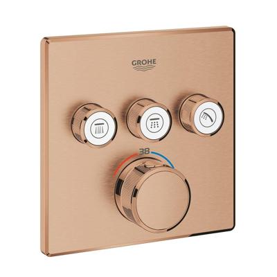 Inbouwkraan GROHE Grohtherm Smart Control Thermostaatkraan met 3-weg Omstelling Vierkant Warm Sunset Geborsteld