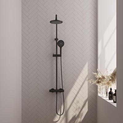 Brauer Black Edition Opbouw Thermostatische Regendoucheset - Hoofddouche 20 cm - Handdouche 3 Standen - Doucheslang - Mat Zwart