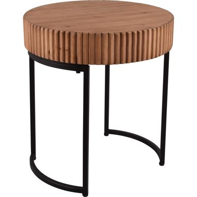 Ronde Bijzettafel Zwart Bruin - Metaal en Hout Design