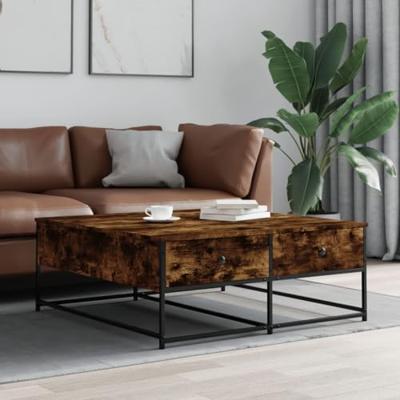 Salontafel 100x99x40 cm bewerkt hout gerookt eikenkleurig
