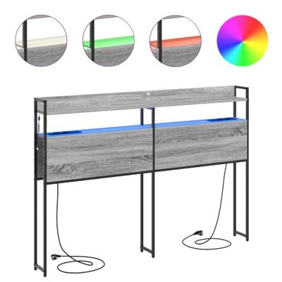 Opberghoofdbord met plank Grijs sonoma 160 cm Bewerkt hout