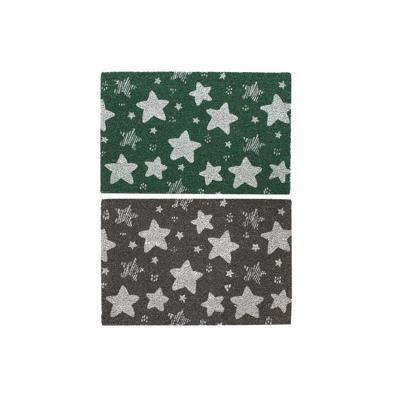 Deurmat DKD Home Decor Grijs Rubber Sterren Wit Groen 2 Stuks Kokosvezel (60 x 40 x 1,5 cm)