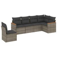 6-delige Loungeset met kussens poly rattan grijs - thumbnail