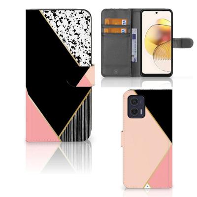 Motorola Moto G73 | Book Case | Zwart Roze Vormen Motorola Moto G73 | Book Case | Zwart Roze Vormen
