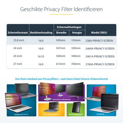 StarTech.com 23,8 inch 16:9 Computer Monitor Privacy Filter, Hangend Acryl Security Filter, Screen Protector, 30 Graden