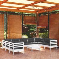 10-delige Loungeset met kussens grenenhout wit - thumbnail