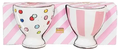 Blond Amsterdam eierdopje set aardewerk confetti en strepen 3x6cm multi 2 stuks