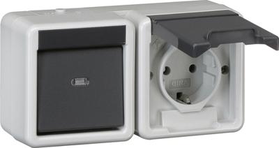 Gira wisselschakelaar en wandcontactdoos randaarde grijs