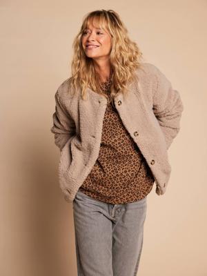Sherpajas met luipaardvoering voor dames, moeder-dochter capsulecollectie ENVIE DE FRAISE taupe