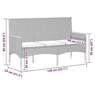 Tuinbank 3-zits met kussens poly rattan zwart