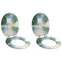 Zachte sluit toiletbril 2 pcs Groen 44 x 38 cm MDF-plaat - thumbnail