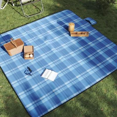 VidaXL Picknickkleed opvouwbaar geruit 200x200 cm fluweel blauw