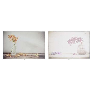 Decoratieve Doos DKD Home Decor Geel Beige Roze Hout MDF Blommor Vaas Teller (2 Stuks)