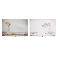 Decoratieve Doos DKD Home Decor Geel Beige Roze Hout MDF Blommor Vaas Teller (2 Stuks) - thumbnail