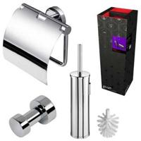 Geesa Nemox Toiletaccessoireset - Toiletborstel met houder - Toiletrolhouder met klep - Handdoekhaak - RVS geborsteld 916500-05-115 - thumbnail