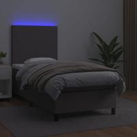 Boxspring met matras en LED kunstleer grijs 80x200 cm - thumbnail