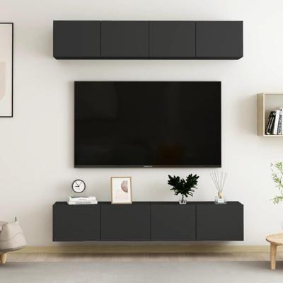 4-delige Tv-meubelen 80x30x30 cm bewerkt hout zwart