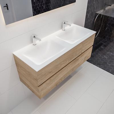 MONDIAZ VICA Badkamermeubelset - 120cm - 2 lades - wasbak Cloud dubbel - 2 kraangaten - solid surface washed oak PC75341251