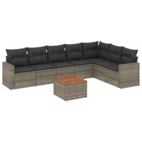 8-delige Loungeset met kussens poly rattan grijs - thumbnail