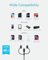 Anker Powerline II 3-in-1 kabel, 0,9 m lange lightning-/USB-C/micro-USB-kabel, voor de iPhone, iPad, LG, Galaxy, Xperia, Android mobiele telefoons en nog veel meer (zwart) - thumbnail