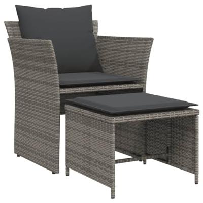 Tuinstoel met voetenbank poly rattan grijs Tuinstoel met voetenbank poly rattan grijs
