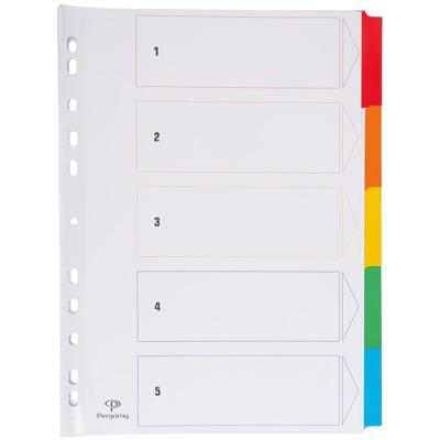 Pergamy tabbladen met indexblad, ft A4, 11-gaatsperforatie, geassorteerde kleuren, 5 tabs