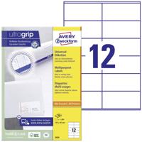 Avery Zweckform 3424, Universele etiketten, Ultragrip, wit, 100 vel, 12 per vel, 105 x 48 mm - thumbnail