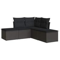 5-delige Loungeset met kussens poly rattan zwart - thumbnail