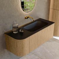 Mondiaz KURVE 115 cm Onderkast Greeploos 1 Lade Met Deuren Oak, Wastafel Solid Surface Rechts Urban 0 Kraangaten Zonder Spiegel (KRVBGS115L1L1D0KR-Oak/Urb) - thumbnail