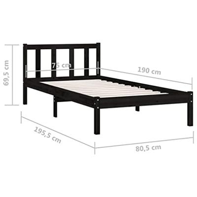 Bedframe massief grenenhout zwart 75x190 cm UK Small Single Bedframe massief grenenhout zwart 75x190 cm UK Small Single