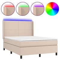 Boxspring met matras en LED kunstleer cappuccinokleur 140x190cm - thumbnail