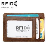 KB80 Antimagnetic RFID Crazy Horse Texture Oil Wax Leather Card Holder Wallet Billfold for Men and Women (Yellowish-brown) - thumbnail