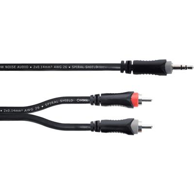Cordial 14856 Jackplug / Cinch Audio Y-adapter [1x Jackplug male 3,5 mm - 2x Cinch-stekker] 3 m Zwart PVC-mantel, Tweelingkabel