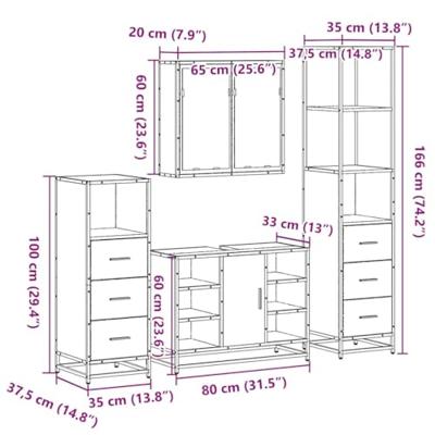 4-delige Badkamermeubelset bewerkt hout bruin eikenkleur