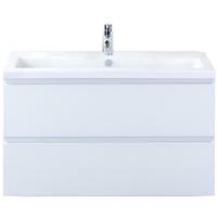 Vogue Badmeubelset 100 cm - Greeplijst in Kleur - Wit Hoogglans - Keramische Wastafel Wit 1 Kraangat - thumbnail