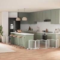 Hondenhek inklapbaar met deur 12 panelen 600cm populierhout wit - thumbnail