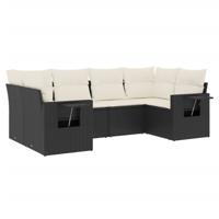 6-delige Loungeset met kussens poly rattan zwart - thumbnail