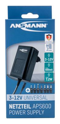 ANSMANN - Alimentatore di rete da 12 V APS 600, fino a max. 600 mA (7 adattatori universali), adattatore di rete per piccoli dispositivi elettrici regolabile da 3 a 12 Volt