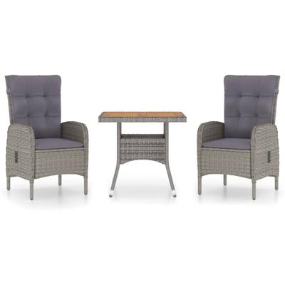 3-delige Tuinset poly rattan en acaciahout grijs