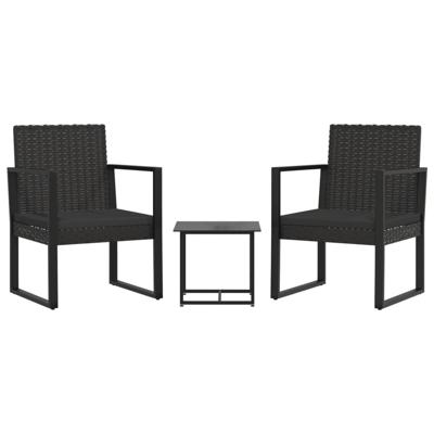 3-delige Loungeset met kussens poly rattan zwart