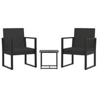 3-delige Loungeset met kussens poly rattan zwart - thumbnail