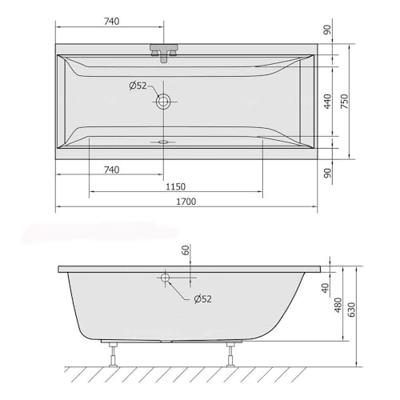 Ligbad Polysan Cleo Inbouw 170x75x48 cm Mat Zwart Polysan